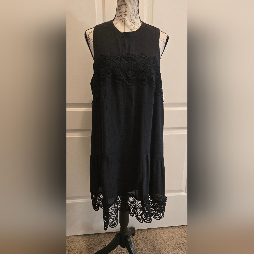 Rebellion Again Little Black Sleeveless Dress  Rayon & Lace XL